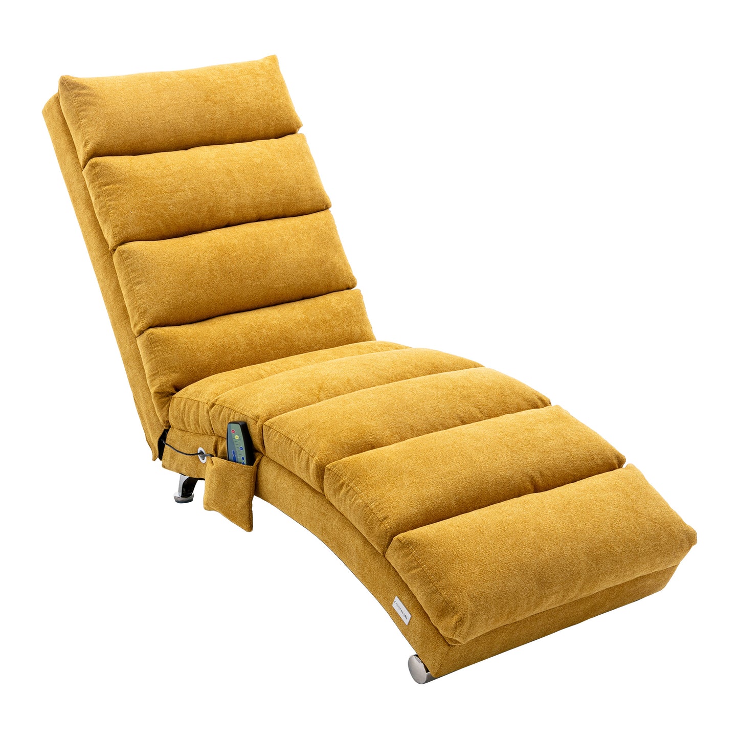 COOLMORE Linen Massage Chaise Lounge Indoor with Remote Control,Ergonomic Electric Massage Long Lounger with 5 Modes for Office, Living Room,Bedroom (Mustard)