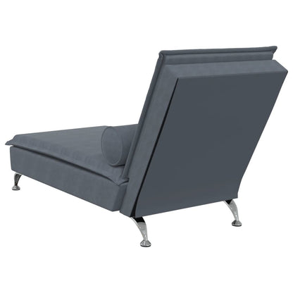 Massage Chaise Lounge with Bolster Dark Gray Velvet