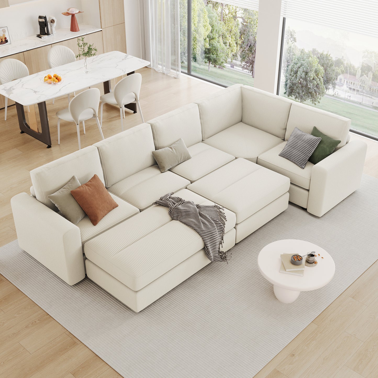 121.3" Sectional Couch Sofa Bed Modular Sofa with Two Movable Ottomans for Living Room (Old SKU:N719S001640A), Beige