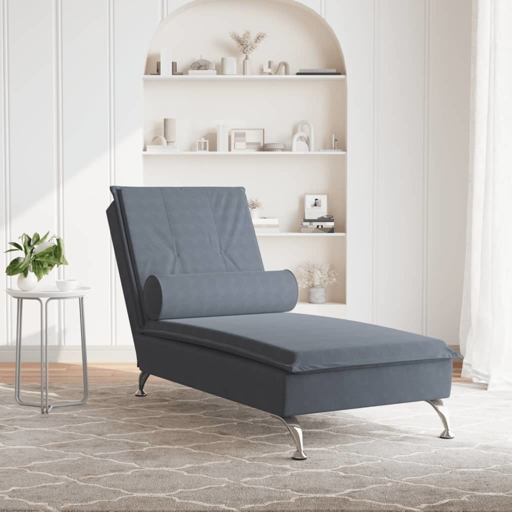 Massage Chaise Lounge with Bolster Dark Gray Velvet