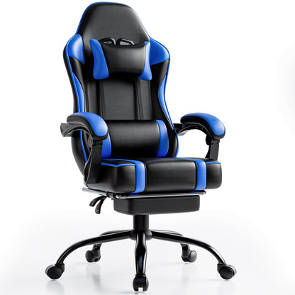 Video Game Chairs for Adults, PU Leather Gaming Chair with Footrest, 360°Swivel Adjustable Lumbar Pillow Gamer Chair, Comfortable Computer Chair for Heavy People