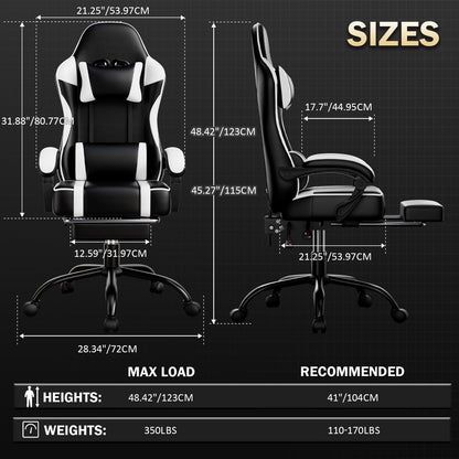 Video Game Chairs for Adults, PU Leather Gaming Chair with Footrest, 360°Swivel Adjustable Lumbar Pillow Gamer Chair, Comfortable Computer Chair for Heavy People