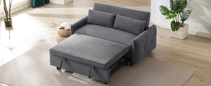 57.48" Pull-out Sofa Bed Convertible Couch 2 Seat Loveseat Sofa Modern Sleeper Sofa with Two Throw Pillows and USB Ports for Living Room, Dark Grey