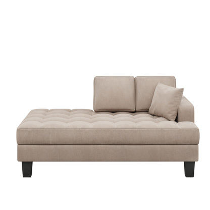 Deep Tufted Upholstered Textured Fabric Chaise Lounge