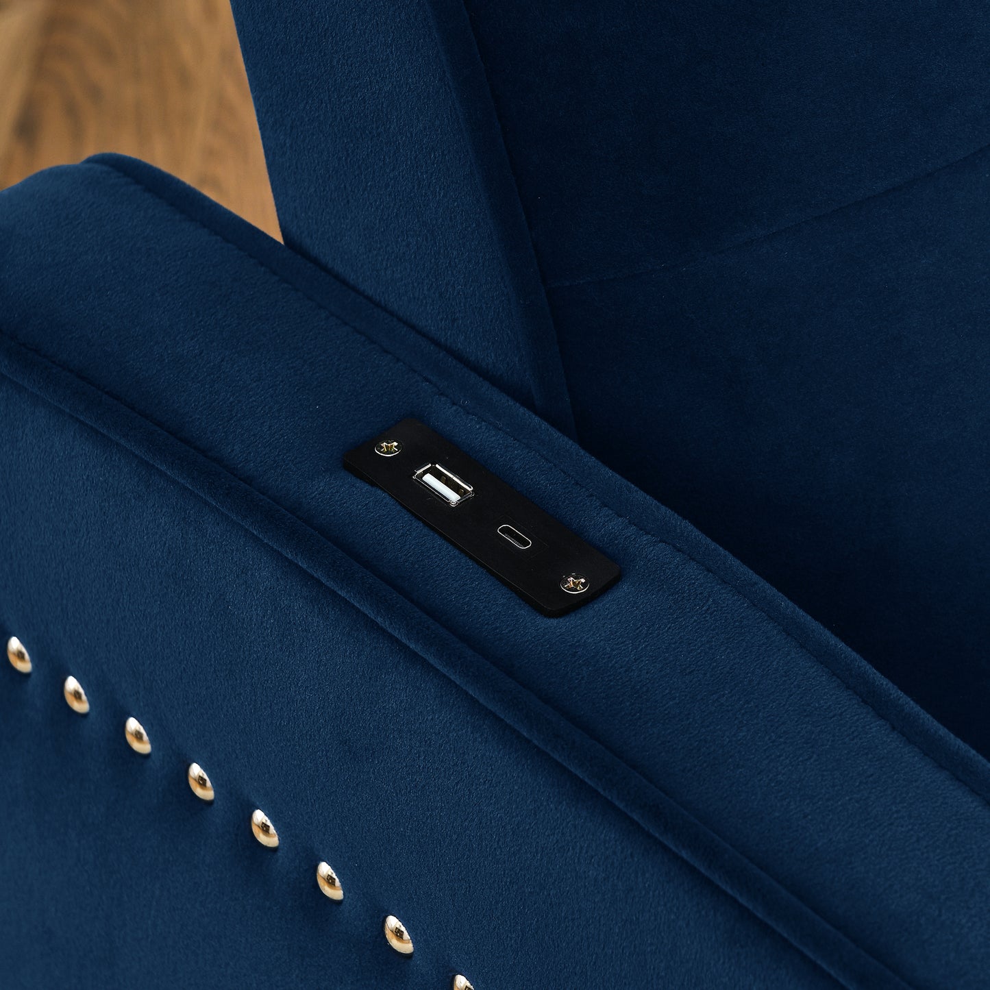 Loveseats Sofa Bed with Pull-out Bed,Adjsutable Back and Two Arm Pocket,TypeC and USB Charging with Copper nail,Blue (47"x53"x31")