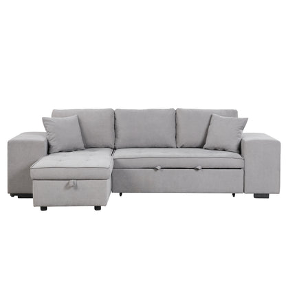 104.5" Pull Out Sleeper Sofa Reversible L-Shape 3 Seat Sectional Couch with Storage Chaise and 2 Stools for Living Room Furniture Set,Gray