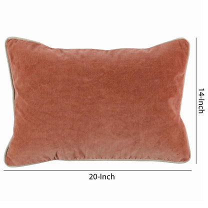 Rectangular Fabric Throw Pillow with Solid Color and Piped Edges, Terra Cota