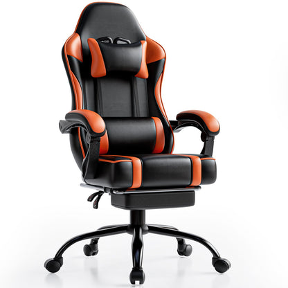 Video Game Chairs for Adults, PU Leather Gaming Chair with Footrest, 360°Swivel Adjustable Lumbar Pillow Gamer Chair, Comfortable Computer Chair for Heavy People