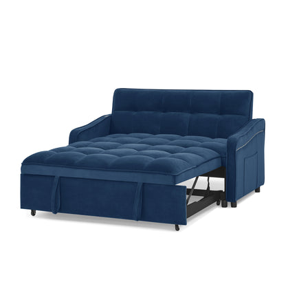 Loveseats Sofa Bed with Pull-out Bed,Adjsutable Back and Two Arm Pocket,TypeC and USB Charging with Copper nail,Blue (47"x53"x31")