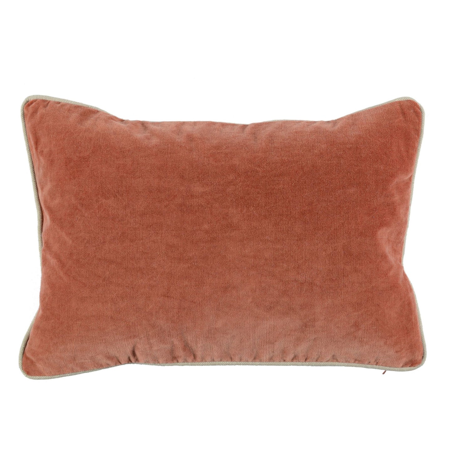 Rectangular Fabric Throw Pillow with Solid Color and Piped Edges, Terra Cota