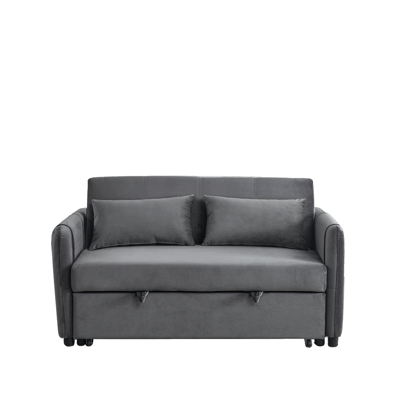 Convertible Sofa Bed, 3-in-1 Versatile Velvet Double Sofa with Pullout Bed, Seat with Adjustable Backrest, Lumbar Pillows, and Living Room Side Pockets, 54 Inch, Grey