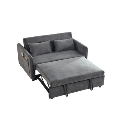 Convertible Sofa Bed, 3-in-1 Versatile Velvet Double Sofa with Pullout Bed, Seat with Adjustable Backrest, Lumbar Pillows, and Living Room Side Pockets, 54 Inch, Grey