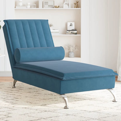 Massage Chaise Lounge with Bolster Blue Velvet