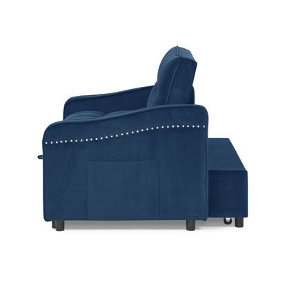 Loveseats Sofa Bed with Pull-out Bed,Adjsutable Back and Two Arm Pocket,TypeC and USB Charging with Copper nail,Blue (47"x53"x31")