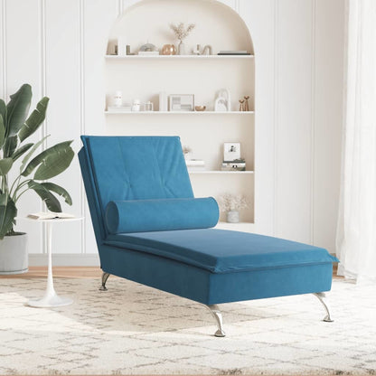 Massage Chaise Lounge with Bolster Blue Velvet