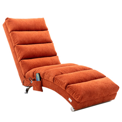 COOLMORE Linen Massage Chaise Lounge Indoor with Remote Control,Ergonomic Electric Massage Long Lounger with 5 Modes for Office, Living Room,Bedroom (Orange)