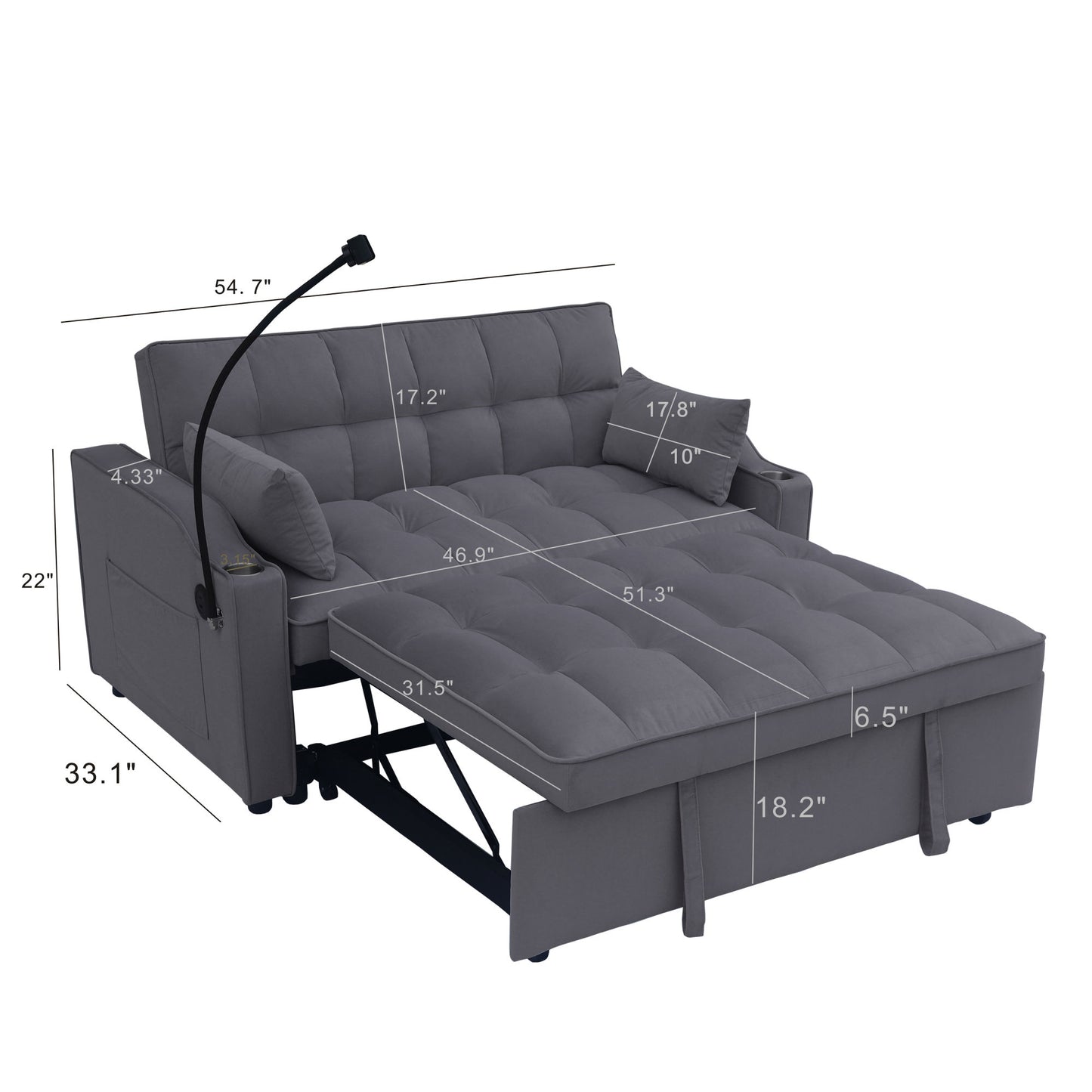 Modern Velvet Loveseat Futon Sofa Couch w/Pullout Bed,Small Love Seat Lounge Sofa with adjustable Reclining Backrest,Toss Pillows, Pockets,Furniture for Living Room,3 in 1 Convertible Sleeper Sofa Bed