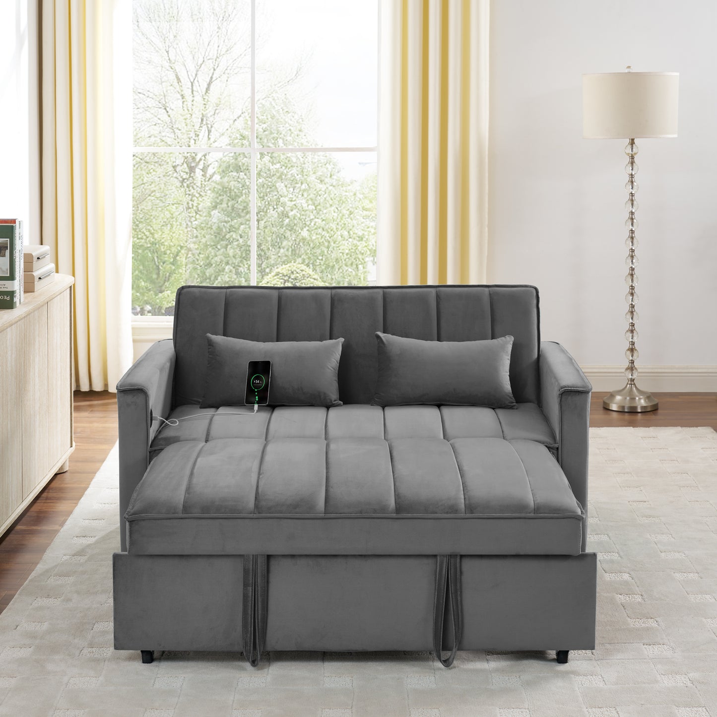 54.33 inch versatile foldable sofa bed in 3 lengths, modern sofa sofa sofa velvet pull-out bed, adjustable back (GRAY)