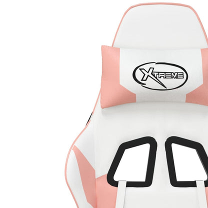 Massage Gaming Chair with Footrest White&Pink Faux Leather