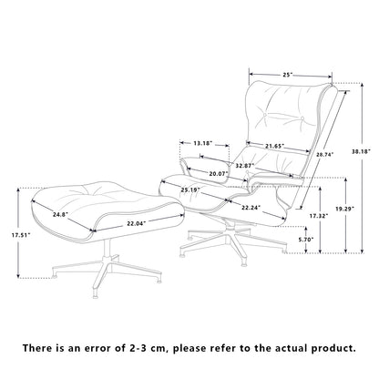 UPGRADE Mid century high back lounge chair with ottoman stool for Living Room Genuine Leather Club Chair