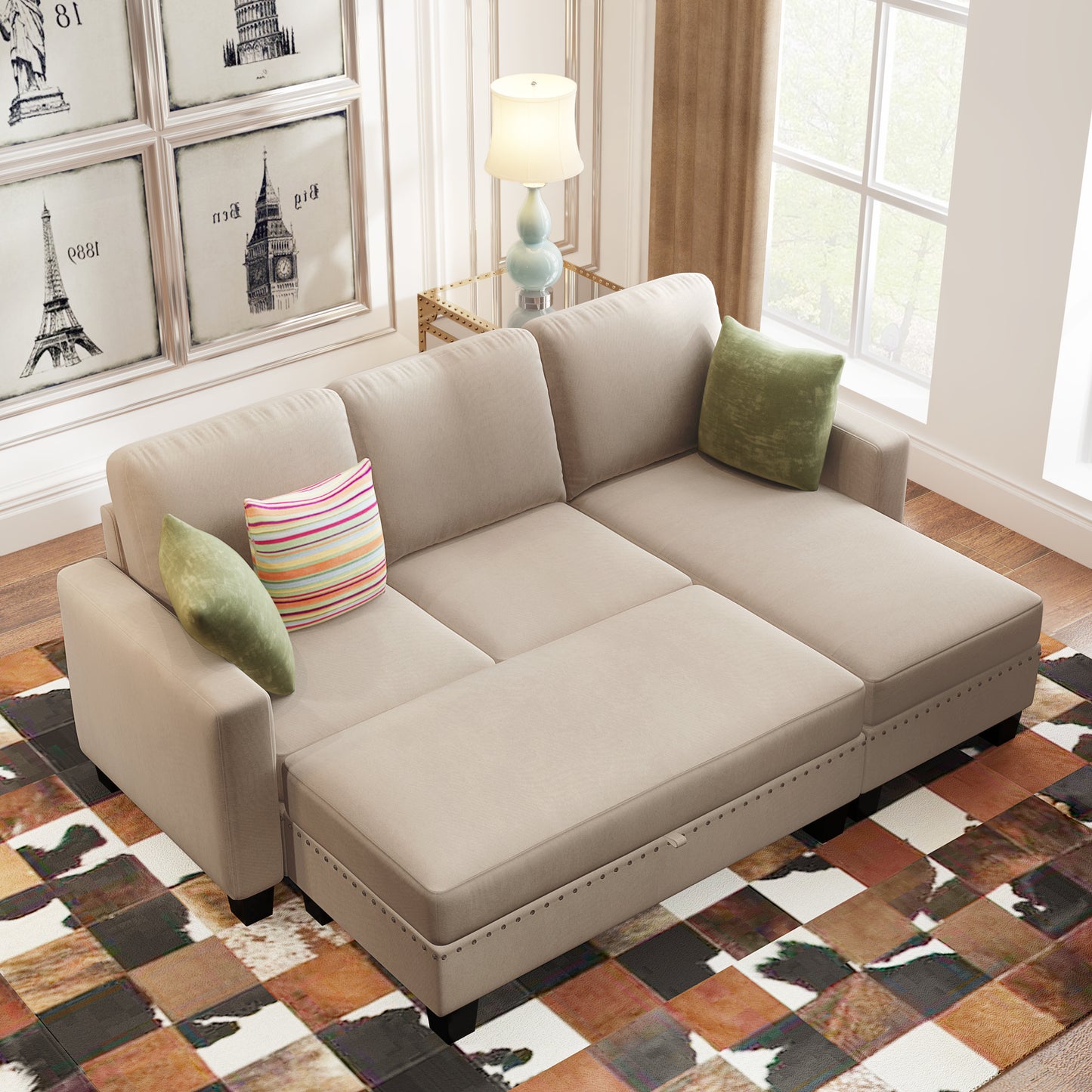 Sectional Couch with Storage Ottoman L-Shaped Sofa