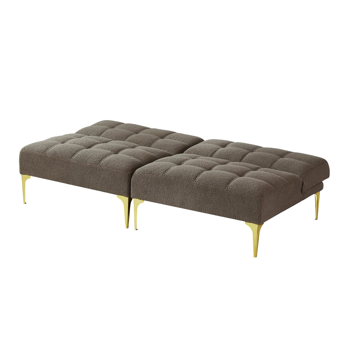 Convertible sofa bed futon with gold metal legs teddy fabric