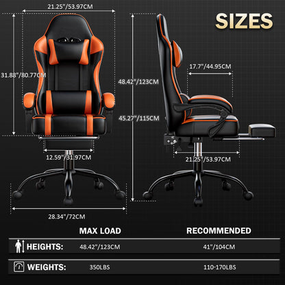 Video Game Chairs for Adults, PU Leather Gaming Chair with Footrest, 360°Swivel Adjustable Lumbar Pillow Gamer Chair, Comfortable Computer Chair for Heavy People