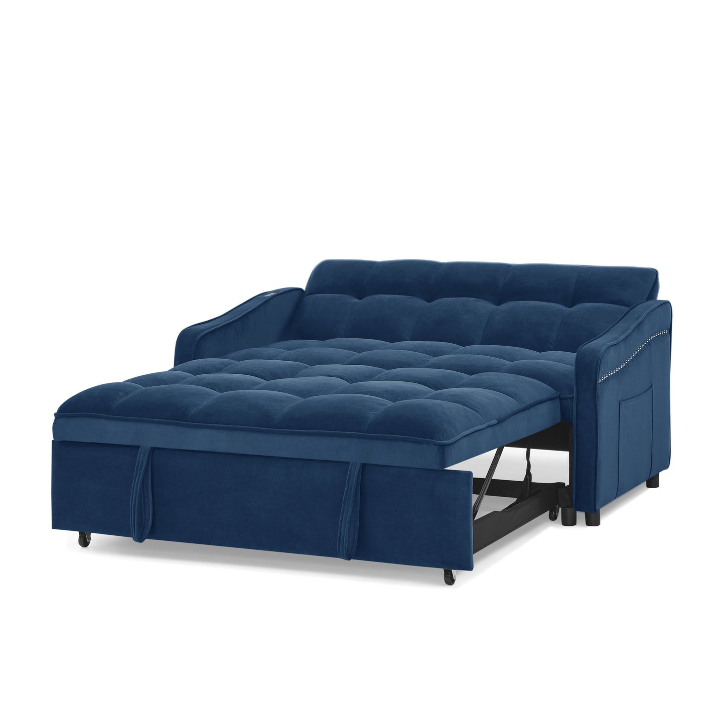 Loveseats Sofa Bed with Pull-out Bed,Adjsutable Back and Two Arm Pocket,TypeC and USB Charging with Copper nail,Blue (47"x53"x31")