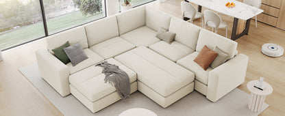 121.3" Sectional Couch Sofa Bed Modular Sofa with Two Movable Ottomans for Living Room (Old SKU:N719S001640A), Beige