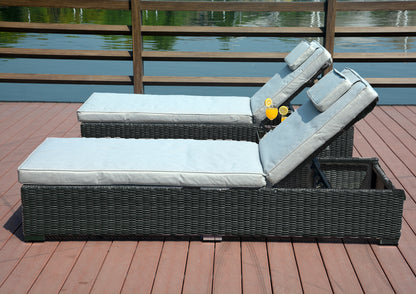 Backrest Rattan Chaise Lounge Set with Cushions