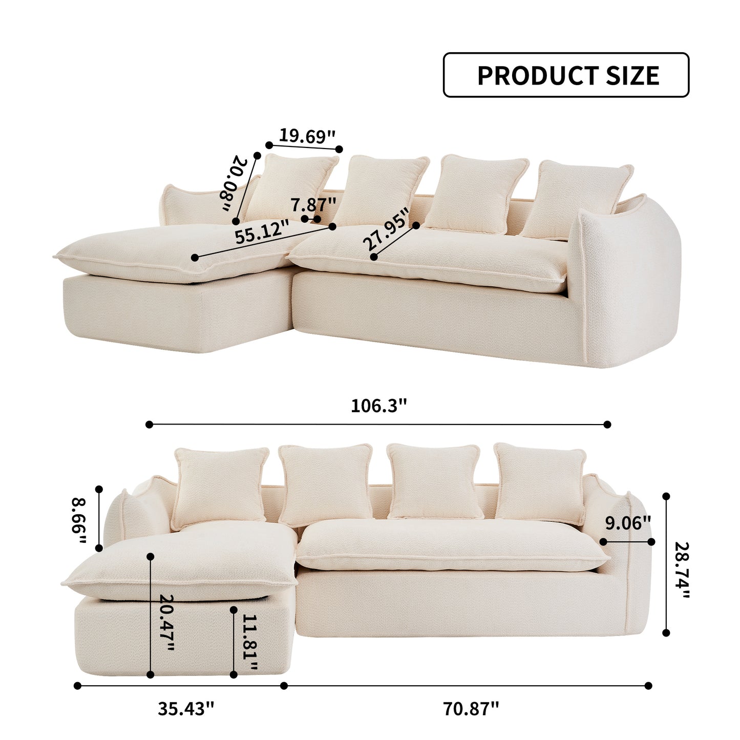 Deep Seat 3 Seater for Living Room Oversized Comfy Sofa