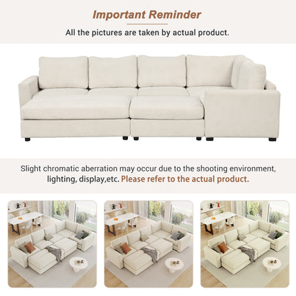 121.3" Sectional Couch Sofa Bed Modular Sofa with Two Movable Ottomans for Living Room (Old SKU:N719S001640A), Beige