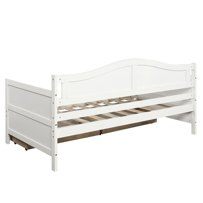 Twin Wooden Daybed with 2 drawers, Sofa Bed for Bedroom Living Room,No Box Spring Needed,White