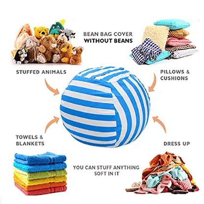 Stuffed Animal Storage Bean Bag Chair Cover for Kids|Stuffable Zipper Beanbag