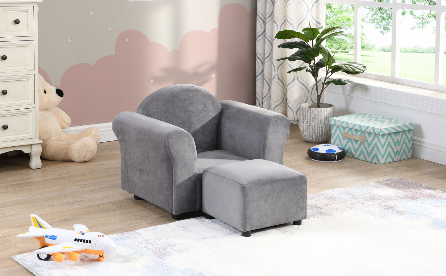 Kids Chair, Kids Upholstered Couch with ottoman