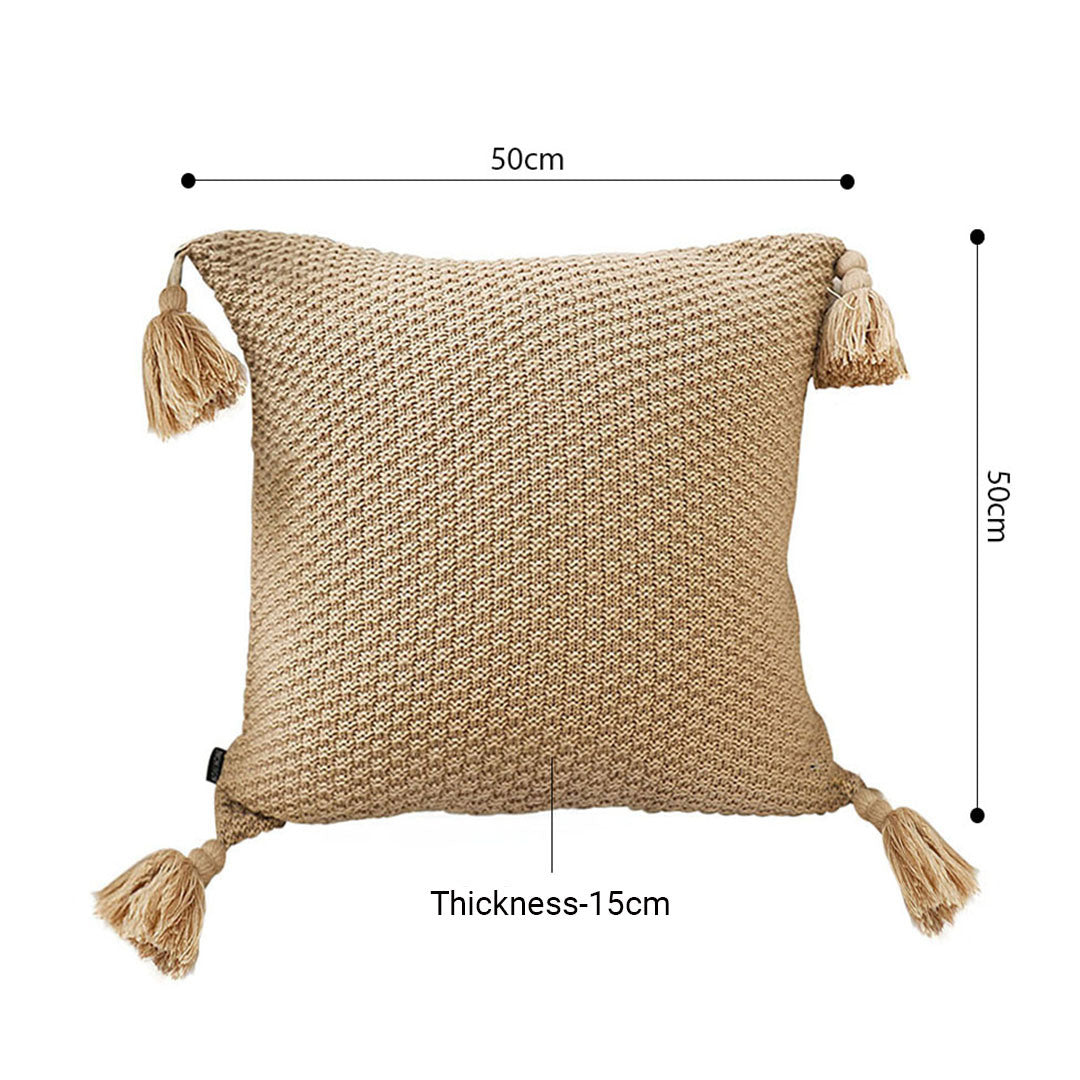 SOGA 50CM Light Brown Pillow with Tassel Accents, Rizzy Transitional Cover Throw Pillow