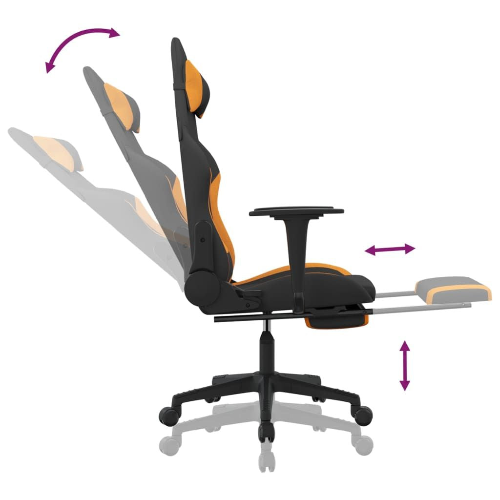 Massage Gaming Chair with Footrest Black and Orange Fabric