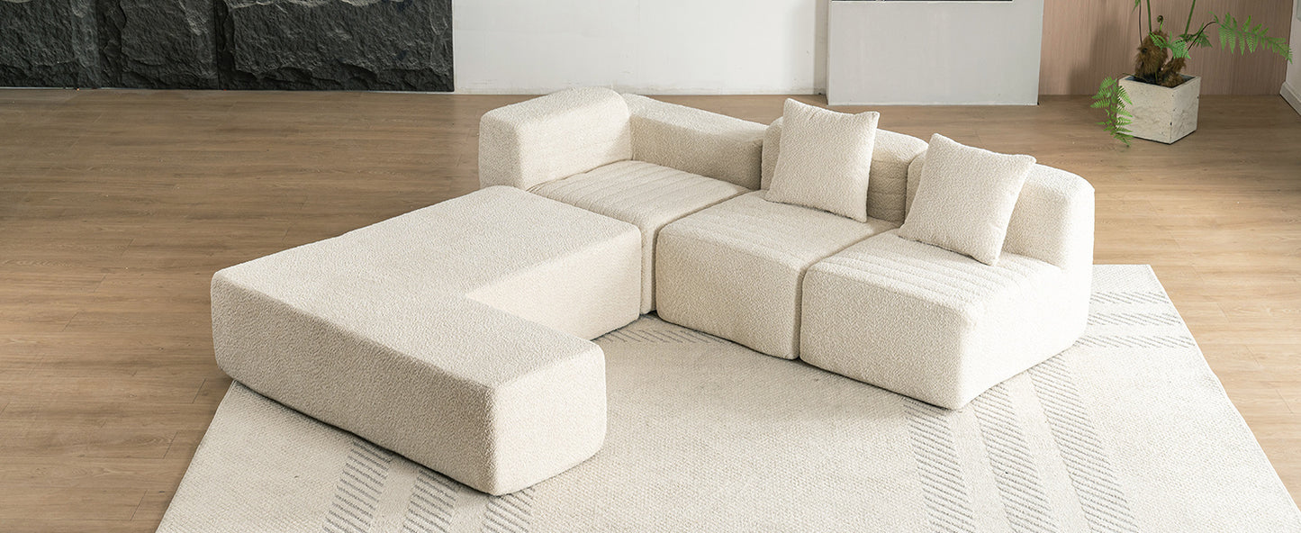 116.5" Sectional Sofa Full-compressed Sofa Couch Free-combined Sofa for Living Room, Beige