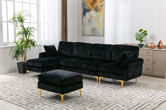 COOLMORE U-shape sectional sofa with Ottoman , Reversible Sofa Couch for Living Room,Spacious Furniture,Durable Couch Removable and machine washable cover (Black Velvet)