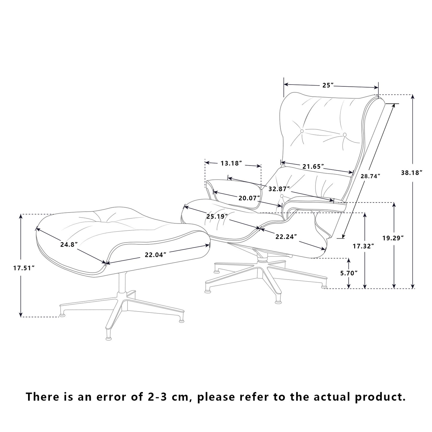 UPGRADE Mid century high back lounge chair with ottoman stool for Living Room Genuine Leather Club Chair