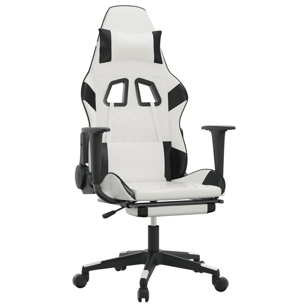 Gaming Chair with Footrest White and Black Faux Leather