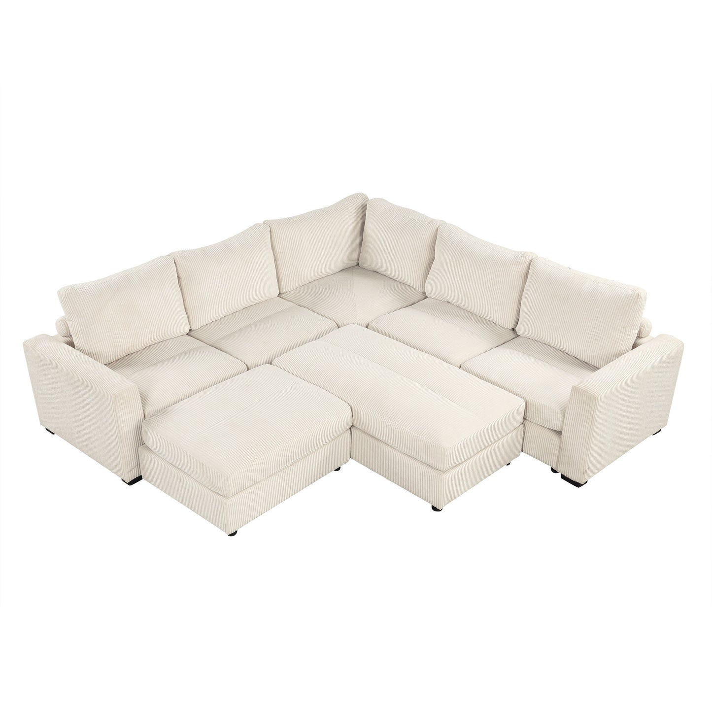 121.3" Sectional Couch Sofa Bed Modular Sofa with Two Movable Ottomans for Living Room (Old SKU:N719S001640A), Beige