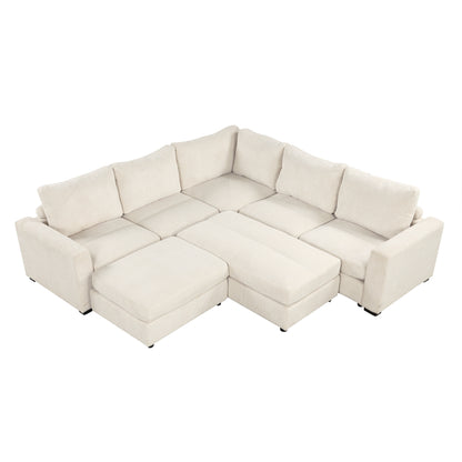 121.3" Sectional Couch Sofa Bed Modular Sofa with Two Movable Ottomans for Living Room (Old SKU:N719S001640A), Beige