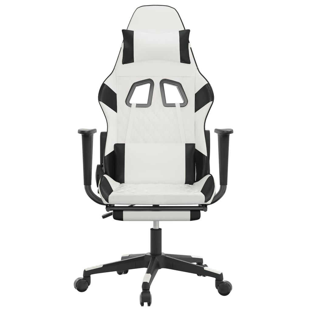 Gaming Chair with Footrest White and Black Faux Leather