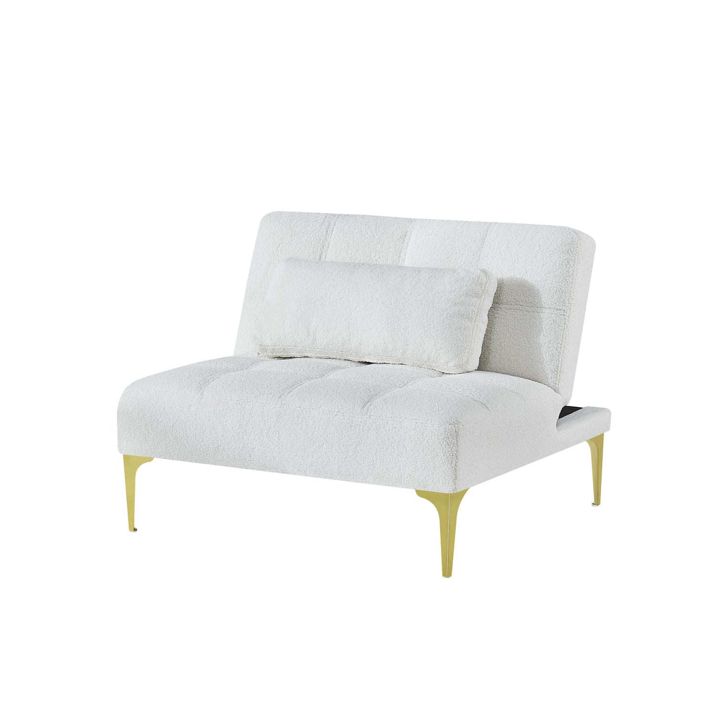 Convertible sofa bed single chair futon with gold metal legs teddy fabric