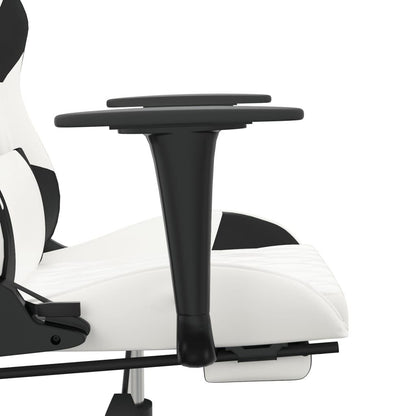 Gaming Chair with Footrest White and Black Faux Leather