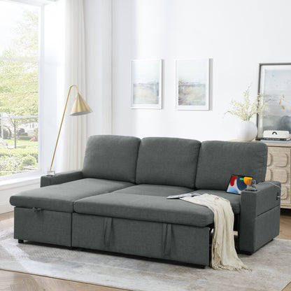 Linen Upholstered Sleeper Sectional Sofa