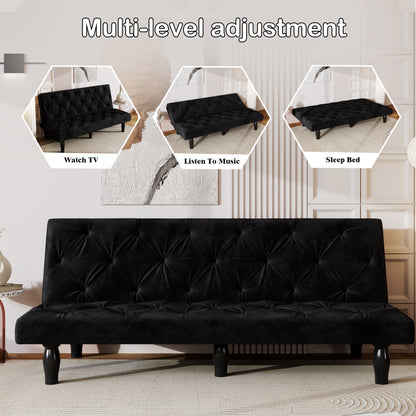 Sofa-to-Bed Evolution: 66" Black Velvet Sofa Bed Transforms Seamlessly, Ideal for Family Living Rooms, Apartments, and Bedrooms