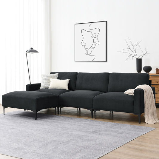 [VIDEO provided] [New] 103.5*59" Modern L-shaped Sectional Sofa, 4-seat Velvet Fabric Couch Set with Convertible Ottoman,Freely Combinable Sofa for Living Room, Apartment, Office,Apartment,2 Colors