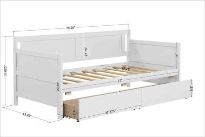 Daybed with two drawers, Twin size Sofa Bed, Two Storage Drawers for Bedroom,Living Room ,White(New SKU:W504P149045)